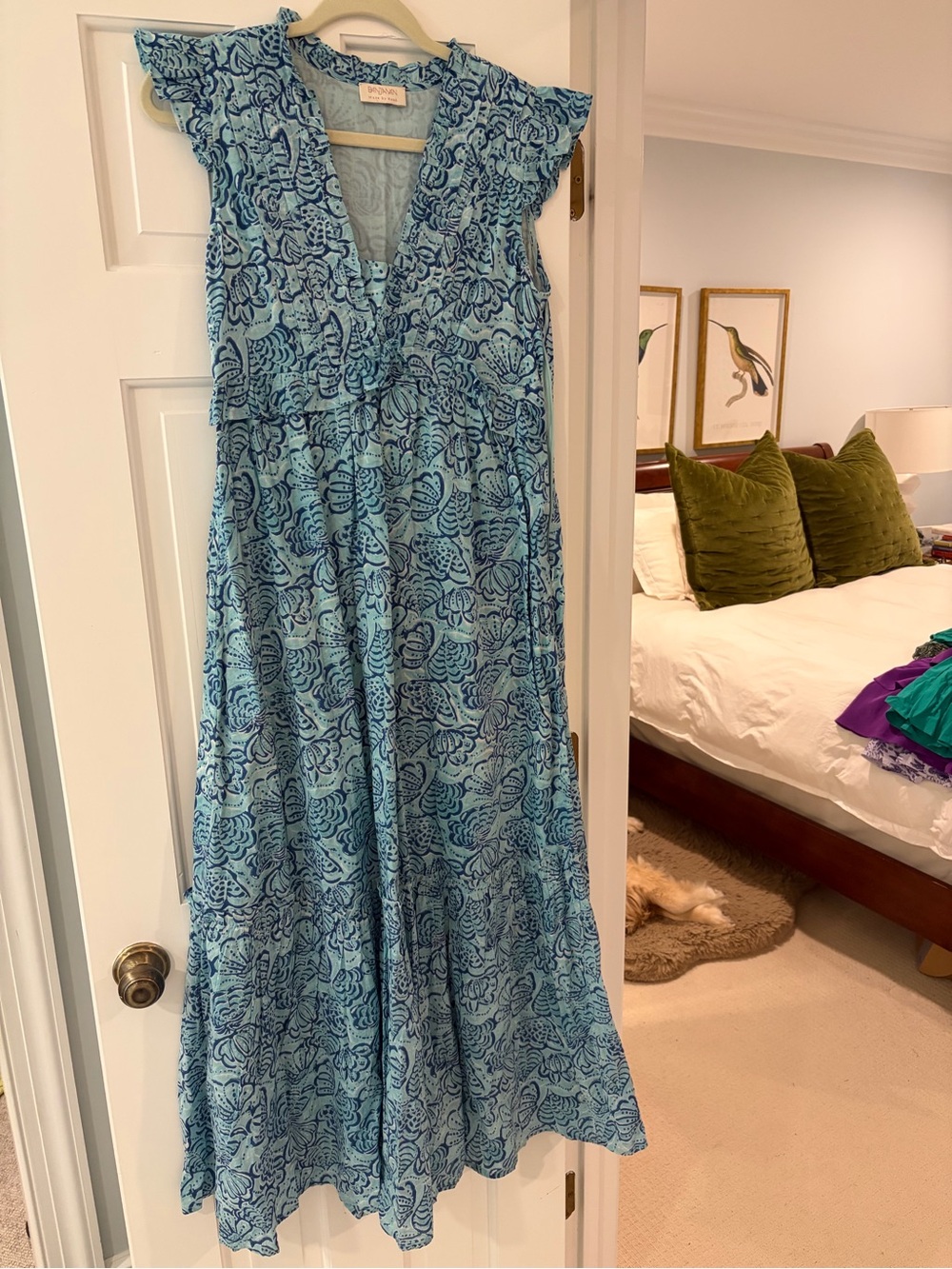 Banjanan Blue Floral V-Neck Maxi with Flutter Sleeves